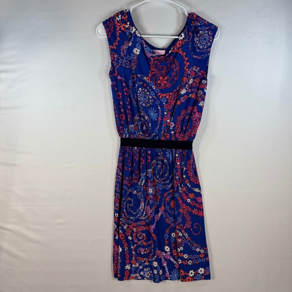 Lilly Pulitzer Blue Paisley Floral Sleeveless Waistband Dress XS RN 88189